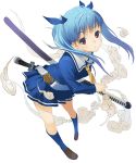  1girl blue_hair highres hirokiku katana long_hair looking_at_viewer original red_eyes solo sword twintails uniform weapon 
