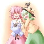  2girls :d ^_^ ^o^ blush bow cat closed_eyes dress frilled_dress frills hairband hat hat_bow hat_ribbon kaenbyou_rin kaenbyou_rin_(cat) komeiji_koishi komeiji_satori multiple_girls ominaeshi_(takenoko) open_mouth raven_(animal) reiuji_utsuho reiuji_utsuho_(bird) ribbon short_hair siblings sisters smile touhou wide_sleeves 