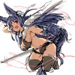  1girl :d animal_ears bell breasts cleavage fox_ears fox_tail granblue_fantasy hair_ornament jingle_bell katana katsudansou long_hair open_mouth purple_hair red_eyes simple_background sketch smile solo sword tail weapon white_background yuel_(granblue_fantasy) 
