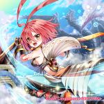  .hack// 1girl 2012 ahoge brown_eyes character_request clouds dragon gloves guilty_dragon midriff minimaru pants redhead short_hair sky smile solo tattoo 