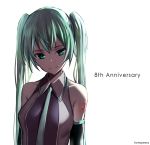  1girl artist_name detached_sleeves fame_peera green_eyes green_hair hatsune_miku long_hair looking_at_viewer necktie simple_background smile solo twintails vocaloid white_background 