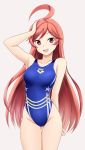  1girl ahoge competition_swimsuit fuuma_nagi long_hair one-piece_swimsuit red_eyes redhead sf-a2_miki standing swimsuit vocaloid 