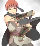  1boy cape fire_emblem fire_emblem_if gloves green_eyes gurei_(fire_emblem_if) kunai redhead solo weapon 