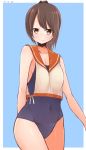  1girl akky_(akimi1127) brown_eyes brown_hair highres i-401_(kantai_collection) kantai_collection ponytail sailor_collar school_swimsuit short_hair standing swimsuit 