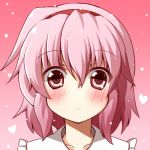  1girl blush frills hairband heart heart_background komeiji_satori looking_at_viewer lowres ominaeshi_(takenoko) pink_background pink_eyes pink_hair portrait short_hair solo touhou 