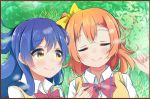  blue_hair brown_hair dorisu2 kousaka_honoka long_hair love_live!_school_idol_project multiple_girls side_ponytail sleeping smile sonoda_umi yellow_eyes 