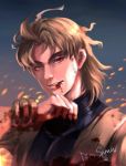  blonde_hair blood blood_from_mouth blood_stain character_name dio_brando jojo_no_kimyou_na_bouken red_eyes signature vokbink wrist_cuffs 