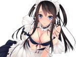  1girl apron bangs black_hair blue_eyes blush breasts cleavage dress frills highres long_hair looking_at_viewer maid maid_headdress murakami_suigun off_shoulder original parted_bangs smile solo twintails two_side_up undressing 
