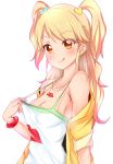  10mk 1girl :q aikatsu! blonde_hair blush breasts hair_ornament heart_hair_ornament highres long_hair natsuki_mikuru oozora_akari solo star_hair_ornament tongue tongue_out two_side_up wet yellow_eyes 