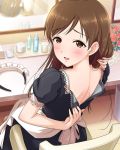  1girl artist_request bare_back brown_eyes brown_hair character_name hairband_removed idolmaster idolmaster_cinderella_girls long_hair looking_back maid maid_headdress mirror nape nitta_minami official_art solo 