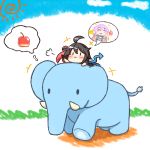  1girl :3 animal black_hair chibi elephant hijiri_byakuren houjuu_nue riding rindou_(p41neko) spoken_food touhou 