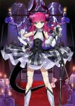 1girl black_dress blue_eyes detached_sleeves dress fate/grand_order fate_(series) gradient_hair hair_ribbon lancer_(fate/extra_ccc) long_hair microphone microphone_stand multicolored_hair pink_hair pointy_ears ribbon tail wrist_cuffs