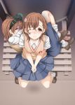  2girls bandaid brown_eyes brown_hair head_mounted_display kizaki_aoi misaka_imouto misaka_mikoto multiple_girls one_eye_closed school_uniform short_hair sitting to_aru_kagaku_no_railgun to_aru_majutsu_no_index 