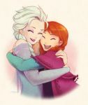  2girls anna_(frozen) blonde_hair braid closed_eyes elsa_(frozen) frozen_(disney) happy hug multiple_girls seylyn siblings sisters smile 