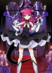  1girl black_dress blue_eyes detached_sleeves diamond_(shape) dress fate/extra fate/extra_ccc fate/grand_order fate_(series) gradient_hair hair_ribbon lancer_(fate/extra_ccc) long_hair multicolored_hair pink_hair pointy_ears ribbon split_tail tail wada_aruko wrist_cuffs 