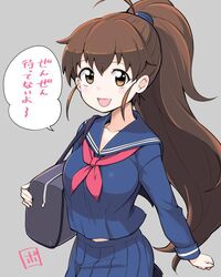  bag bowieknife brown_hair ponytail school_bag school_uniform serafuku taneshima_popura working!! 