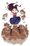  1girl black_hair charlotte_(anime) highres long_hair otosaka_ayumi rock satosute school_uniform standing violet_eyes 