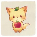  apple artist_name ayu_(mog) food fox fruit holding leaf leaf_on_head looking_at_viewer lowres no_humans original revision solo standing 