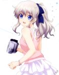  blue_eyes blush charlotte_(series) happy long_hair ponytail tomori_nao video_camera white_hair 