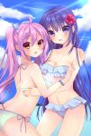  2girls ass bikini blue_eyes blue_hair hamikoron long_hair multiple_girls original purple_hair red_eyes swimsuit twintails 