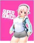  1girl blush breasts headphones highres large_breasts long_hair looking_at_viewer nitroplus pink_eyes pink_hair pom_pom_(clothes) smile solo super_sonico to_tsu-ra 