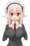  1girl blush breasts headphones highres large_breasts long_hair looking_at_viewer necktie nitroplus open_mouth pink_hair red_eyes rinyan_suzu smile solo super_sonico 