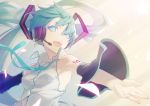  1girl aqua_eyes aqua_hair hatsune_miku long_hair necktie nilitsu smile solo twintails vocaloid 