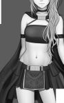  1girl crimson_comics grey_background highres long_hair monochrome navel simple_background skirt solo tagme 