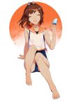  1girl aya_(547972106) brown_hair highres i-401_(kantai_collection) kantai_collection long_hair ponytail popsicle smile solo swimsuit tan 