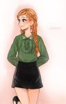  1girl alternate_costume anna_(frozen) ano_(sbee) blue_eyes braid casual_clothes frozen_(disney) highres solo twin_braids 