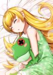  1girl bakemonogatari blonde_hair blush_stickers closed_eyes frog long_hair monogatari_(series) murata_isshin oshino_shinobu sleeping stuffed_animal stuffed_toy 