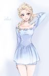  1girl alternate_costume ano_(sbee) blonde_hair blue_eyes braid elsa_(frozen) frozen_(disney) highres solo 