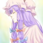  1girl closed_eyes fuji_tsugu hair_ribbon hat long_hair lowres patchouli_knowledge portrait purple_hair ribbon touhou 