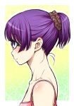  1girl alternate_hairstyle cyclops kouda_tomohiro manako monster_musume_no_iru_nichijou one-eyed ponytail portrait profile purple_hair smile solo violet_eyes white_border 