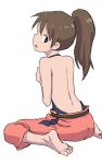  1girl back black_eyes brown_hair ogino_chihiro open_mouth ponytail sen_to_chihiro_no_kamikakushi simple_background sitting solo wariza white_background yamamoto_souichirou 