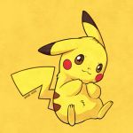  :3 artist_name brown_eyes looking_at_viewer no_humans pikachu pokemon pokemon_(creature) simple_background sitting solo yellow_background zrae 
