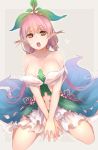  1girl :o between_breasts breasts cleavage granblue_fantasy leaf leaf_on_head navel open_mouth pink_hair pointy_ears shirogane_usagi solo yellow_eyes 