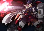  bazooka commentary_request crossover gundam gundam_0083 gundam_gp-02_physalis highres kantai_collection mecha parody pink_hair red_eyes shield solo torpedo tyuuboutyauyo weapon yuudachi_(kantai_collection) 