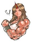  1girl blonde_hair breasts clenched_hand flexing highres horn hoshiguma_yuugi large_breasts long_hair muscle nameo_(judgemasterkou) portrait pose red_eyes solo star touhou veins 