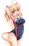  1girl animal_ears blonde_hair cat_ears competition_swimsuit one-piece_swimsuit original pudding_(tonpuu) short_hair standing swimsuit tail tonpuu violet_eyes 