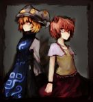  2girls animal_ears blonde_hair blue_eyes futatsuiwa_mamizou glasses hair_over_one_eye hat looking_at_viewer masa_(neku) multiple_girls pillow_hat raccoon_ears redhead semi-rimless_glasses side-by-side touhou upper_body yakumo_ran 