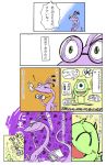  glasses glasses_removed highres horns lizard_tail michael_wazowski monsters_inc. monsters_university one-eyed randall_boggs sharp_teeth slit_pupils tail translation_request younger 