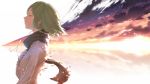  1girl closed_eyes clouds green_hair gumi hand_on_own_chest headphones highres jacket minamito parted_lips scarf short_hair solo sunlight vocaloid 