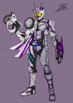  1boy armor fusion gun kamen_rider kamen_rider_chaser kamen_rider_drive_(series) kamen_rider_mach male mask rider_belt scarf signature solo weapon yusuki_(fukumen) 