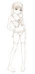  1girl lingerie long_hair monochrome original panties sketch solo thigh-highs traditional_media twintails underwear yoshitomi_akihito 