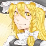  1girl blonde_hair braid fuji_tsugu hat kirisame_marisa long_hair lowres portrait side_braid smile touhou witch_hat yellow_eyes 