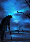  bird blue creature creepy crow kanjo_joki monochrome night no_humans original scenery silhouette tree 