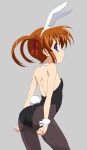  1girl animal_ears ass blue_eyes brown_hair bunny_tail bunnysuit detached_collar from_behind highres long_hair lyrical_nanoha mahou_shoujo_lyrical_nanoha pantyhose rabbit_ears sunson tail takamachi_nanoha twintails wrist_cuffs 