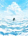  1girl black_hair blue clouds cloudy_sky flying_whale monaka_(siromona) original size_difference sky white 