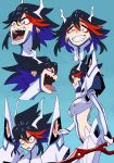  clenched_teeth crazy_eyes crazy_smile eyeshadow highres junketsu kill_la_kill makeup matoi_ryuuko multicolored_hair o-nashi_neko scissor_blade sharp_teeth short_hair spoilers teeth tongue weapon 